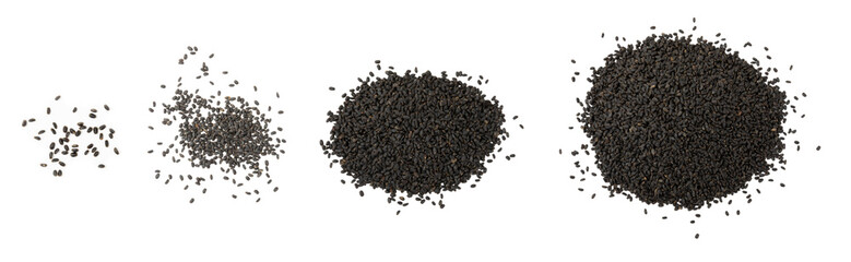 Basil seeds isolated on white background. Close-up. Superfood. Ocimum basilicum. Organic basil seeds.