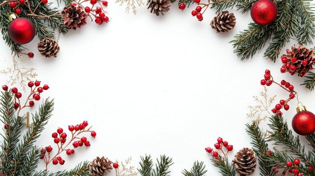 frame of New Year's decor, arranged in a circle, flat layout, the center of the image is free for text, white background