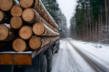 Close-Up of Logs Being Transported on a Truck, Forestry Industry and Wood Transportation
