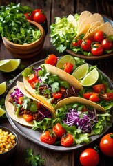 vibrant taco display arranged colorful classic plates showcasing fresh ingredients bright colors inviting culinary experience, appetizer, arrangement, cuisine