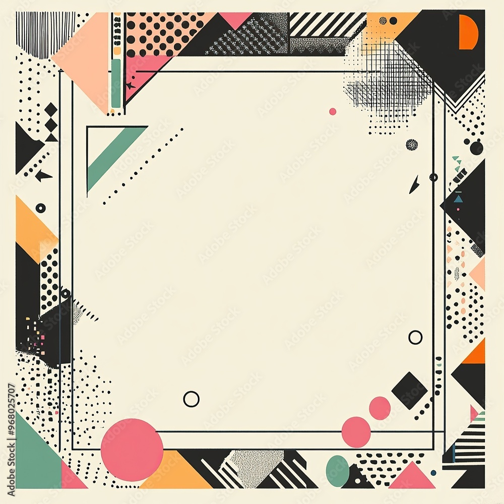 Fototapete a square frame made of black and white patterned shapes, with an empty space in the center for text