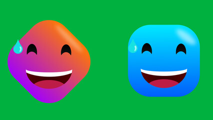 two awkward situation laughing emoji 8n different shapes and colours on green screen.