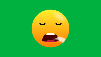 breath out emoji and mind relaxing expression emoji on green screen.