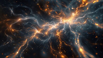 A black and orange space with a lot of stars and a lot of fire