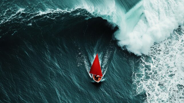 Waves of Economic Turmoil: A tiny boat representing a small business is caught in massive waves labeled with negative economic terms