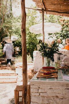 Rustic Marrakech themed garden party setting