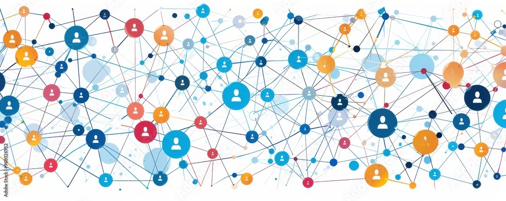 Wall mural abstract illustration of interconnected dots and lines, representing a social network and digital co