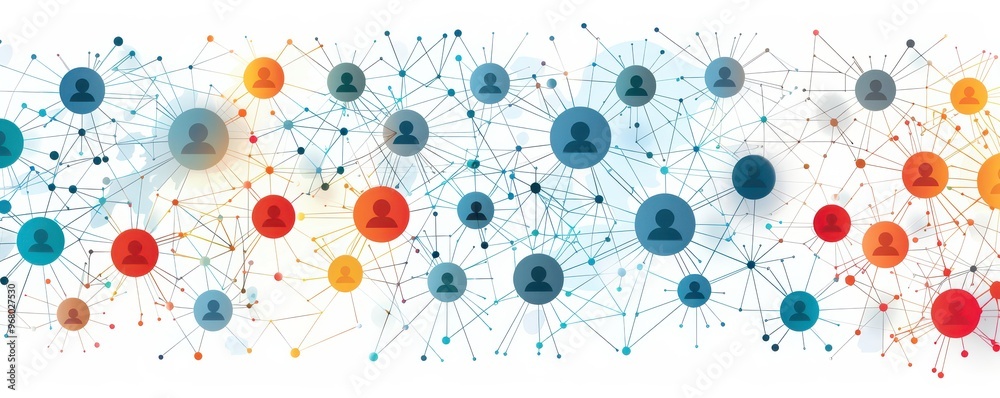 Wall mural abstract illustration of interconnected dots and lines, representing a social network and digital co