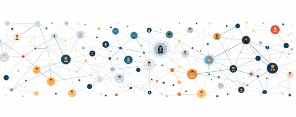 Abstract illustration of interconnected dots and lines, representing a social network and digital connectivity. Free copy space for text.