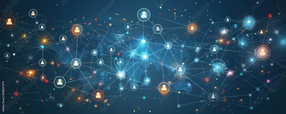 Wall mural abstract illustration of interconnected dots and lines, representing a social network and digital co