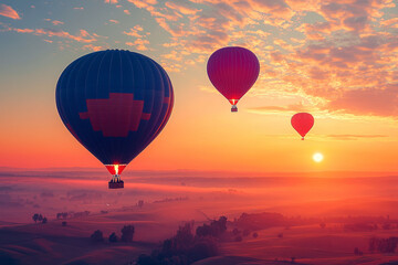 Fototapeta premium Air balloons during sunrise.