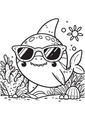 Cute shark wearing glasses kid coloring page