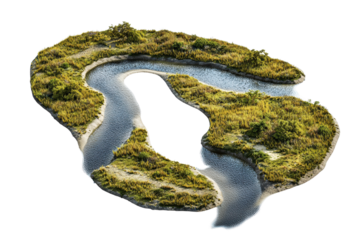 Aerial view of a winding river surrounded by lush greenery. Serene natural landscape perfect for nature and travel concepts.