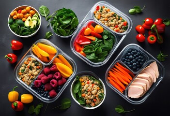 colorful meal prep containers filled healthy wholesome dishes displaying fresh ingredients nutrient rich options, balanced, food, cooking, convenience, culinary