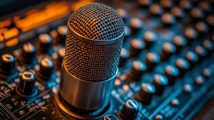 Close-up of a Microphone on a Sound Mixer