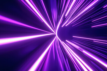 Purple neon light streaks radiating from the center on a dark background, evoking themes of technology.
