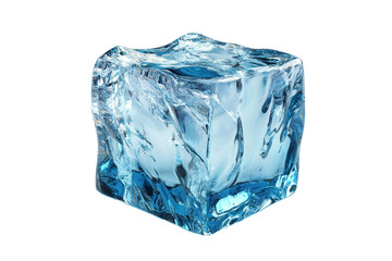 Obraz premium Close-up of a single pristine ice cube with intricate details and blue hue, ideal for cooling drinks or themed design projects.
