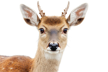 Close-up of a young deer with antlers isolated on a transparent background. showcasing its natural beauty and inquisitive expression.