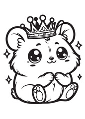 Cute hamster wearing crown kid coloring page design 