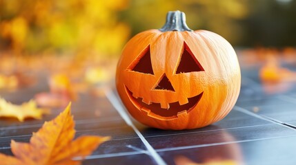 Naklejka premium Solar panel halloween professional advertising poster 