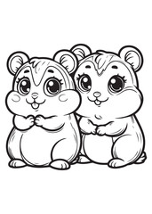Kid coloring page two hamster sit 