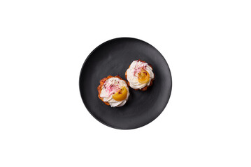 Sweet or sour cupcake with cream cheese, microgreens and filling