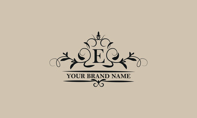 Initial letter E vector logo template. Exquisite illustration for restaurant, royalty, boutique, cafe, hotel, heraldic, jewelry, fashion and others.