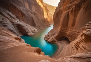 Canyon river with red rock walls