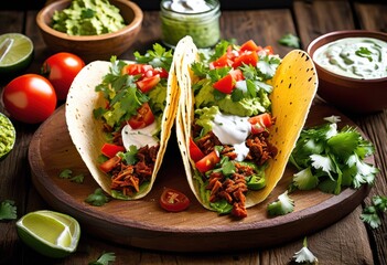 colorful flavorful tacos overflowing fresh toppings delicious culinary experience, ingredient, spice, vegetable, cheese, salsa, guacamole, onion, cilantro