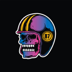Zombie skull wearing a motorcycle helmet. Original vector illustration in vintage style isolated on black background. T-shirt design.