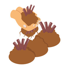 removing plant with roots isometric concept, planted by roots vector icon design, Lawn and Gardening symbol, Farm and Plant sign, agriculture and horticulture equipment stock illustration