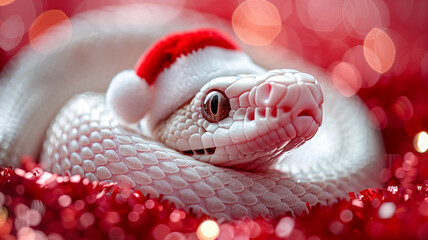Fototapeta premium New Year snake with gifts under the Christmas tree, New Year card