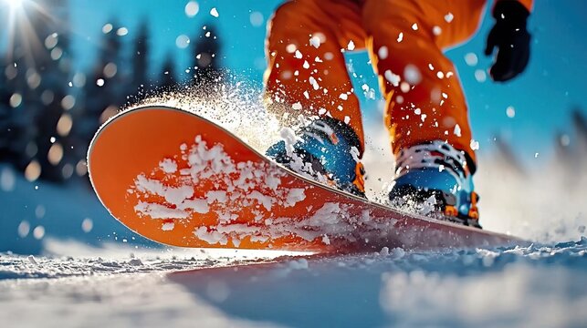 A snowboarder is engaged in freeriding