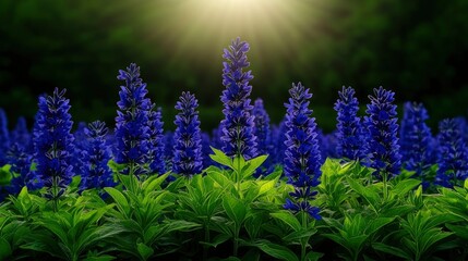 Obraz premium Blue Flowers in a Field of Green