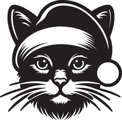 Merry Christmas and Santa Claus cute Cat Silhouette Holiday Vectors