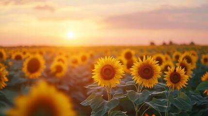 Stunning Sunset Over a Field of Sunflowers