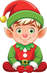 Christmas elf smiling and wearing a green and red costume