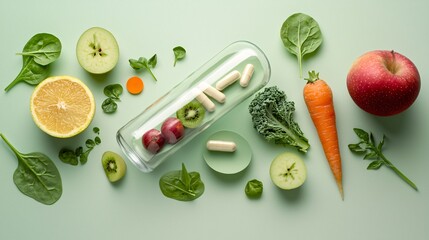 A Group of Colorful Fresh Fruits and Vegetables Displayed as the Best Medicine in a Bright Kitchen Setting, Emphasizing Healthy Eating and Wellness Concepts