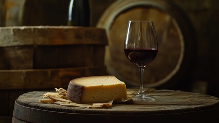 Red Wine and Cheese Pairing in a Rustic Wine Cellar