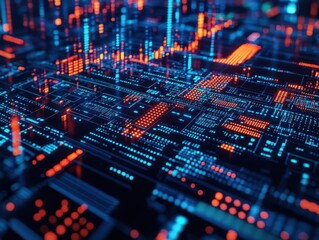 Obraz premium Abstract digital data visualization with glowing lines and dots.