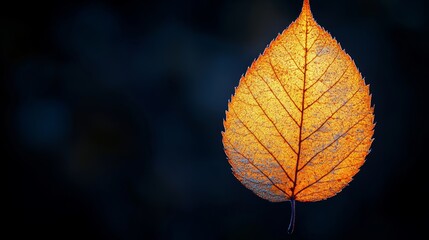 Obraz premium Lone autumn leaf glowing against dark background, nature and seasons concept