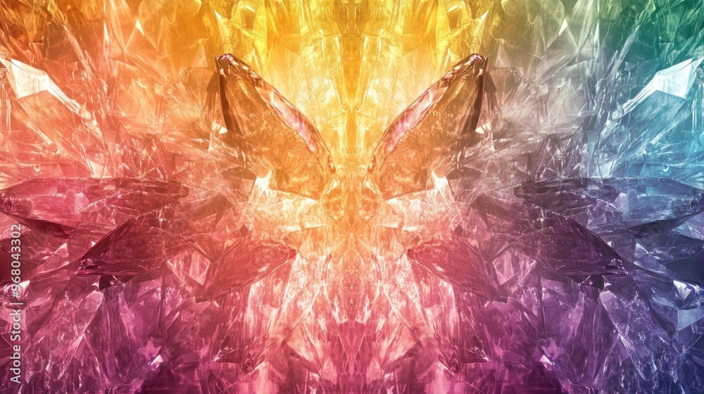 Poster A unique background with layered transparent crystals creating a kaleidoscope effect with rich color transitions