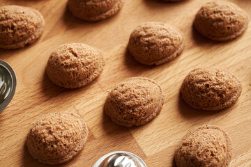 Baked homemade Christmas cookies in the form of nuts