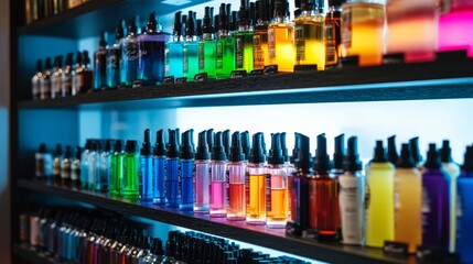 Fototapeta premium Colorful Bottles on Shelf in Store