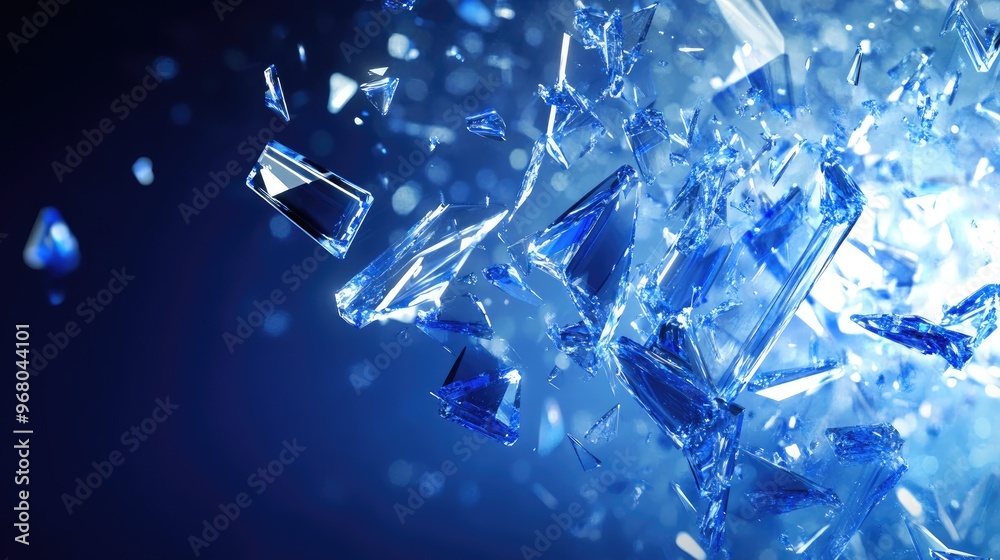 Poster abstract background of shattered crystal fragments creating a dynamic and sparkling visual effect wi