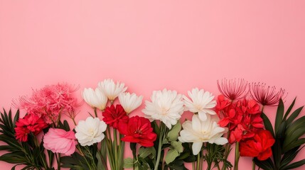 Colorful Flowers on Pink Background