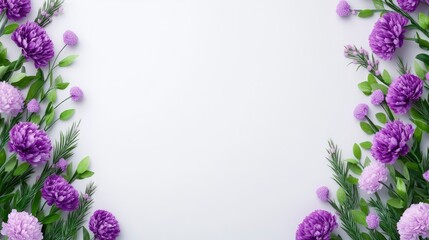 Purple Floral Frame on White Background