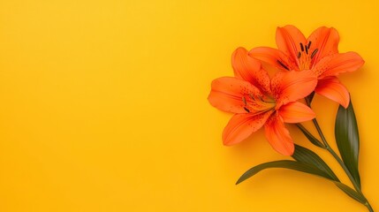 Obraz premium Orange Lilies on Yellow Background
