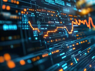 Obraz premium Abstract digital technology background with glowing lines and data.