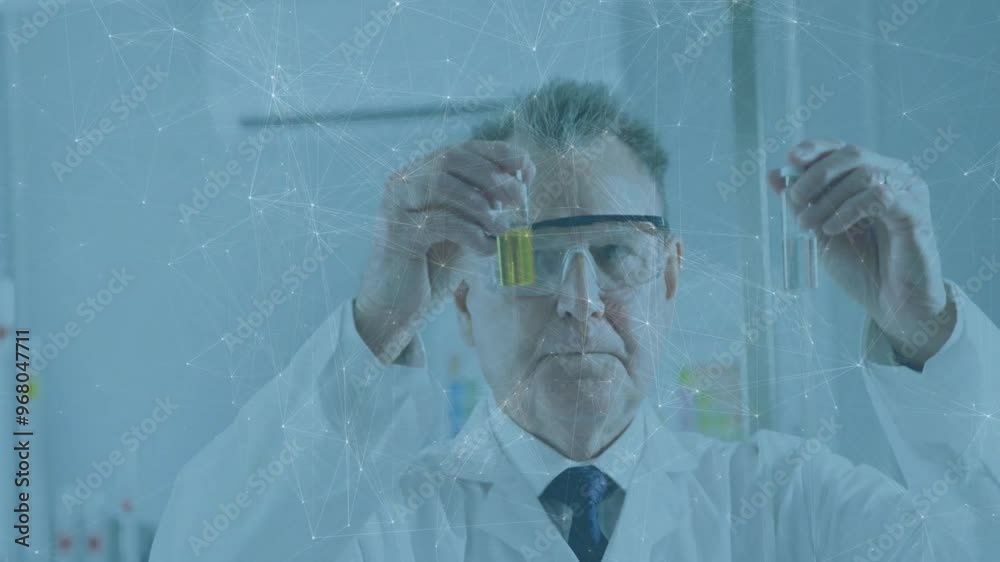 Canvas Prints animation of network of connections over caucasian male scientist in laboratory